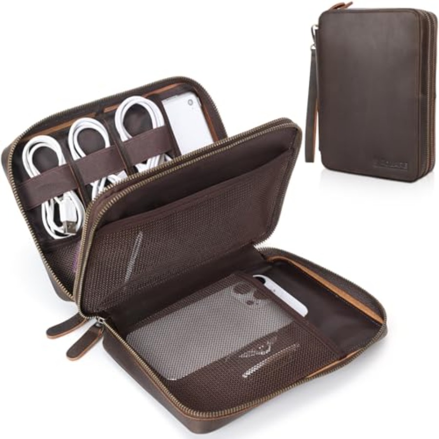 Tech Accessories Travel Case - Polare Full Grain Leather Travel Cable